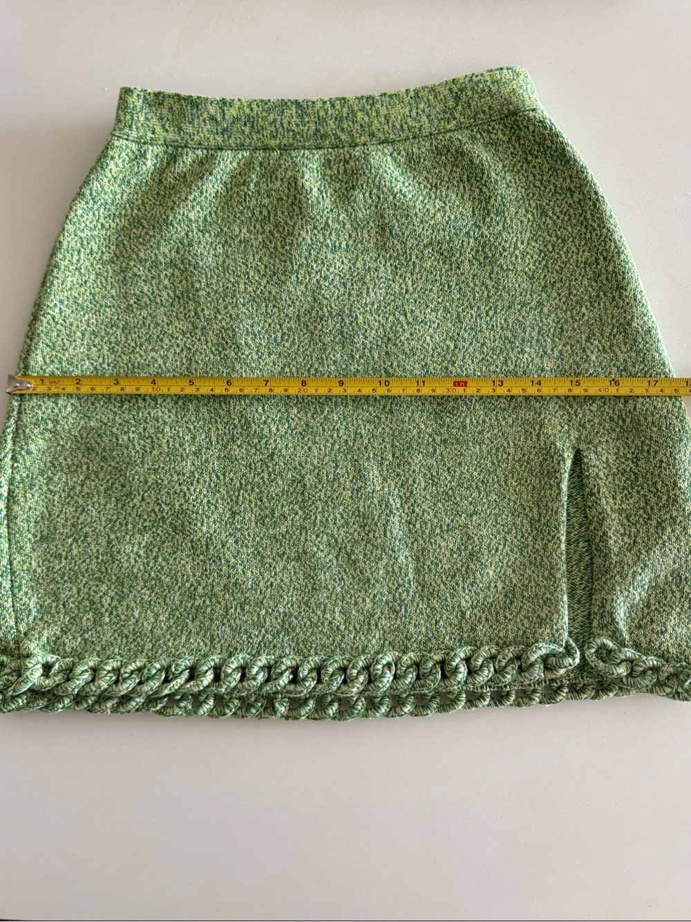 Bottega Veneta Green Tweed Mini Skirt with Braided Hem - Picture 6 of 8